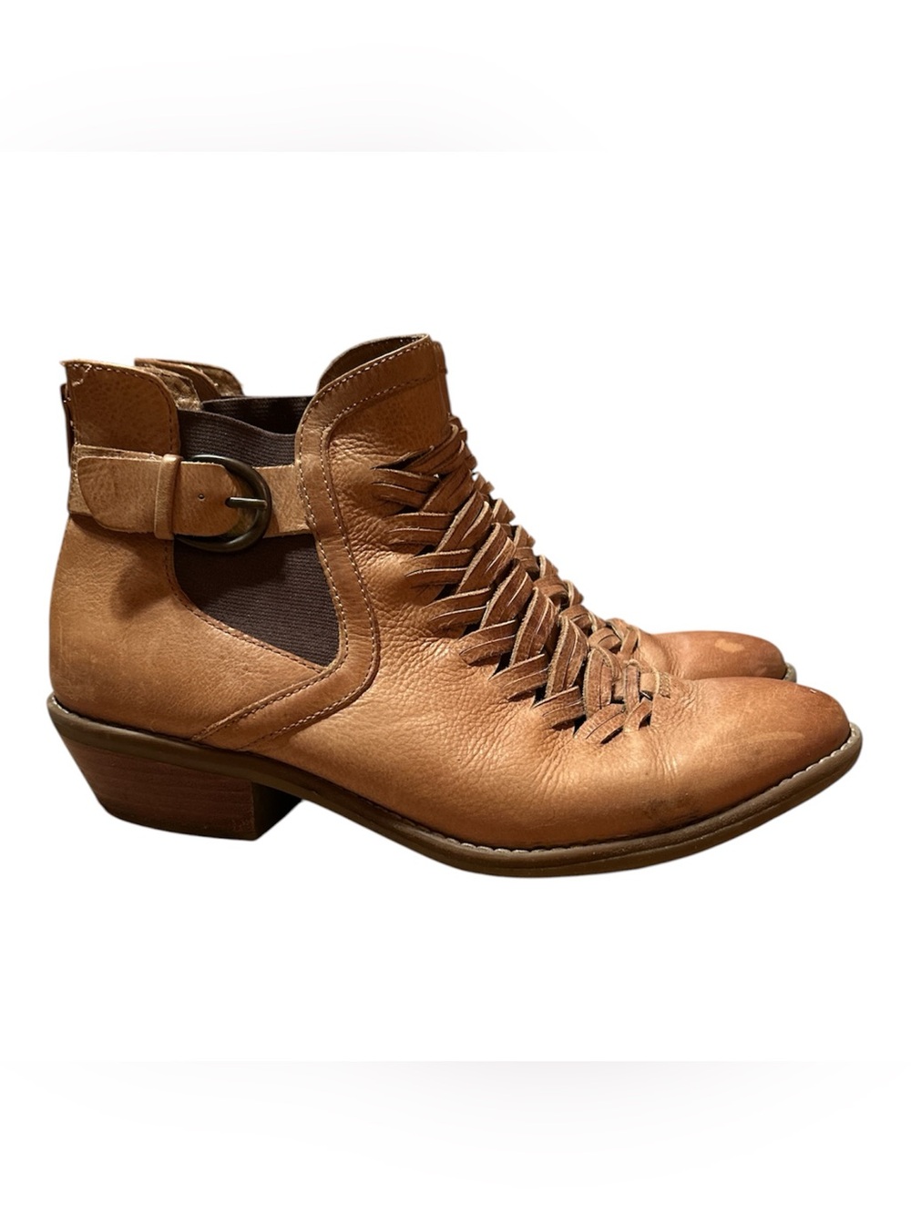 Sofft Verla Woven Ankle Buckle Brown Leather Booties Women’s Size 9